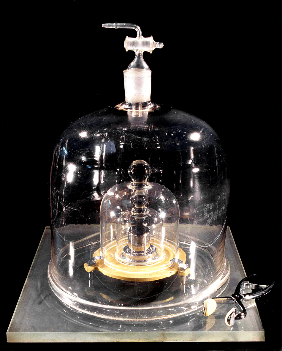 The International Prototype Kilogram (IPK), a cylinder of platinum-iridium alloy kept at BIPM in France
